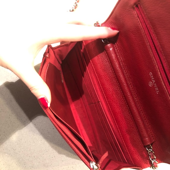Chanel Classic Wallet On Chain Red Caviar Leather with Silver Hardware WOC - Picture 10 of 16